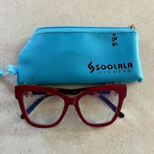 Soolala Reading Glasses +3.5 Cat Eye Red with Case New
